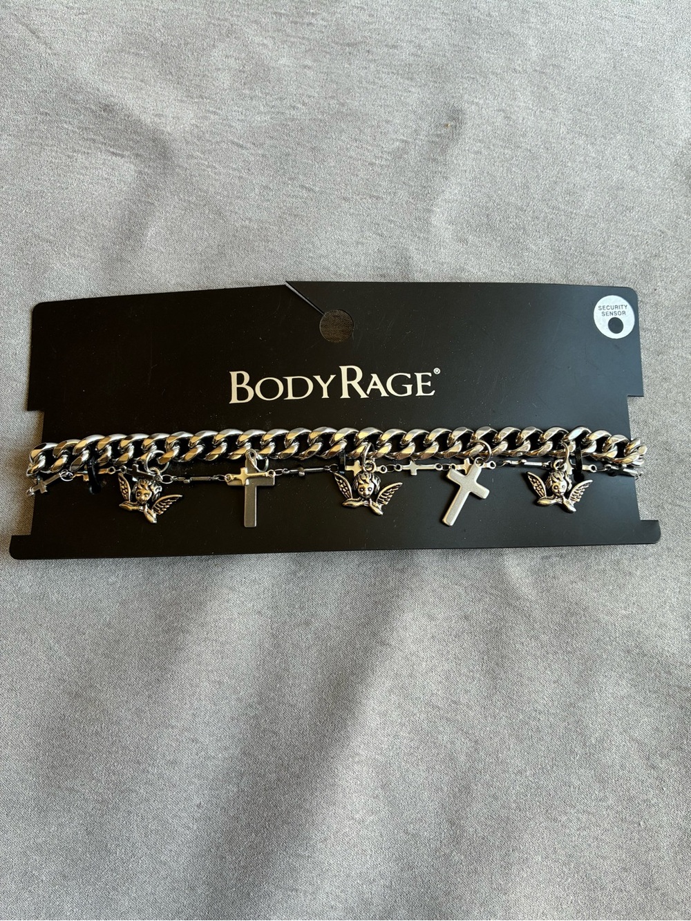 BodyRage Silver Cross & Angel Charm Necklace - Silver